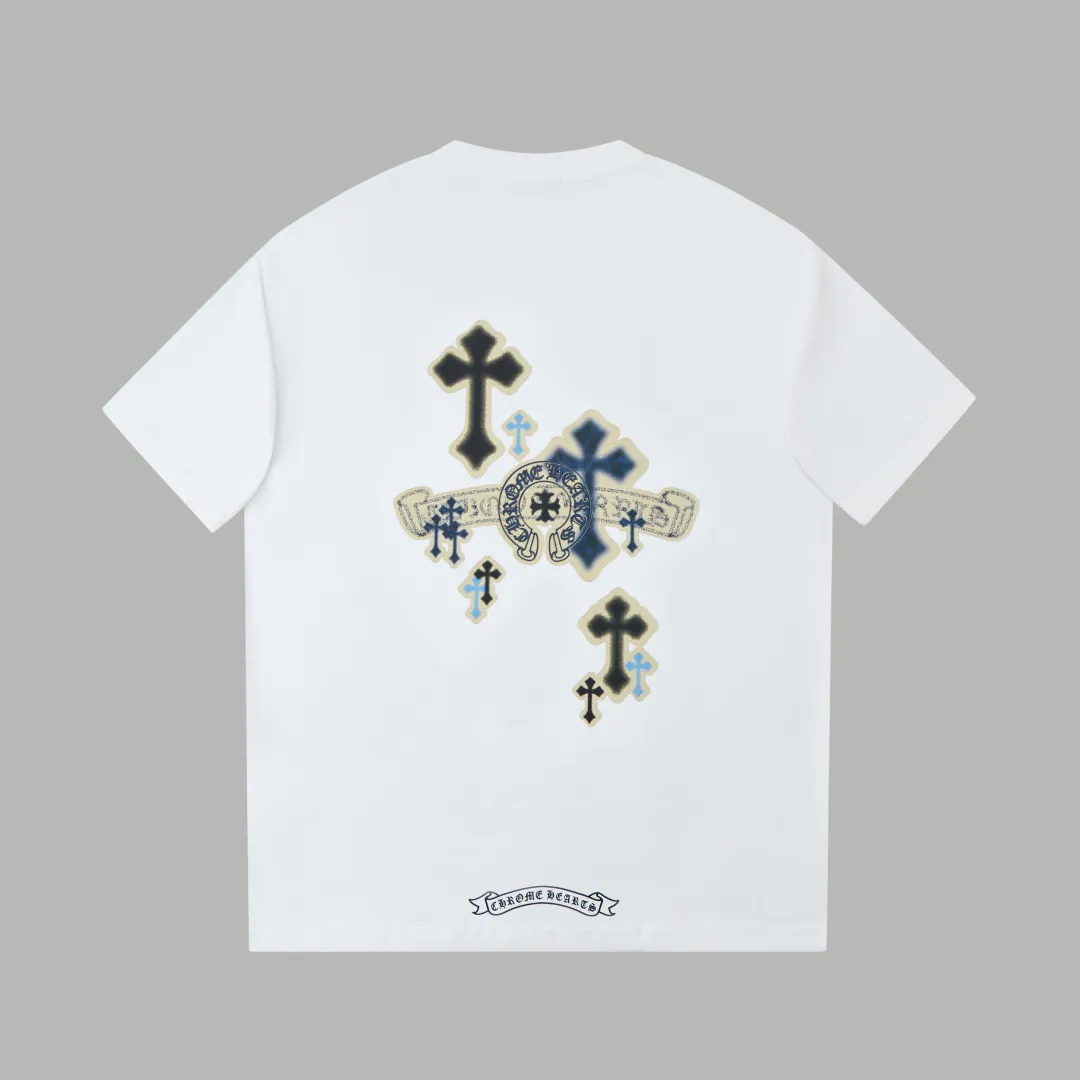 🅿️220 ✨CH✨🆕25SS spring and summer new style Crow Heart ✝ frame logo patch short sleeves Light luxury essential item for daily commuting for men and women Correct version Welcome to compare Detailed features · 260g 100% pure cotton double yarn jersey fabric · Custom dyed in the same cylinder, special thickened 32 double-ply 1X1 threads · Double-needle stitching and cross-stitching technology · Original main mark, washed tag, branded moisture-proof paper packaging Color: White/Black/ Size: S/M/L/XL